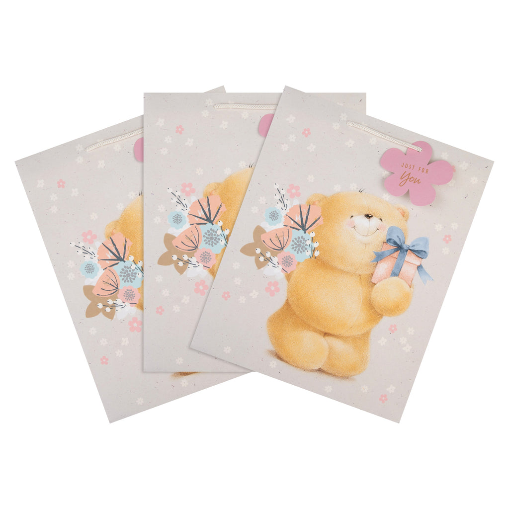 Pack of 3 Large Gift Bags - Pink Forever Friends Bear Design