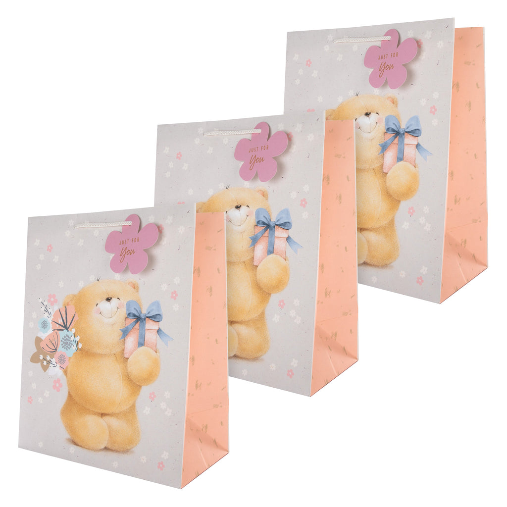 Pack of 3 Large Gift Bags - Pink Forever Friends Bear Design