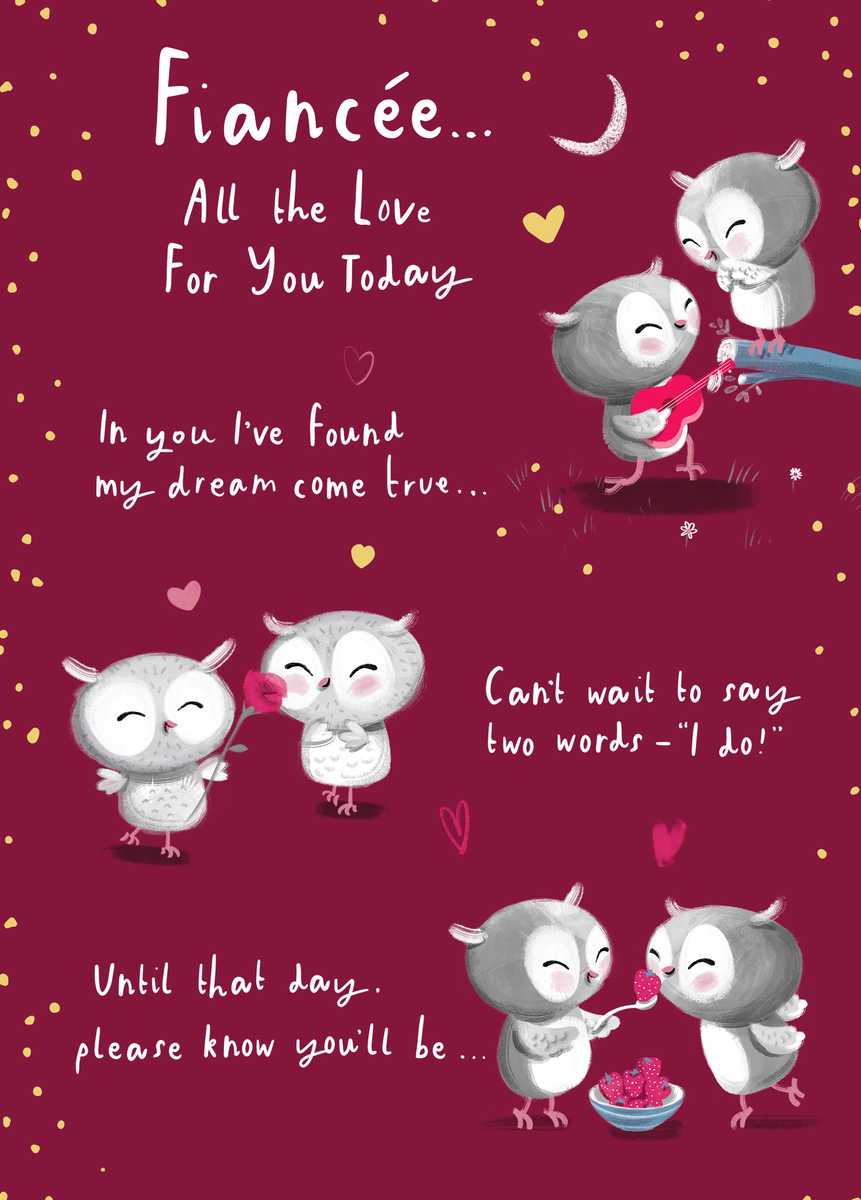 Personalised For Fiancée Cute Heart Owls Valentine's Day Card – Hallmark