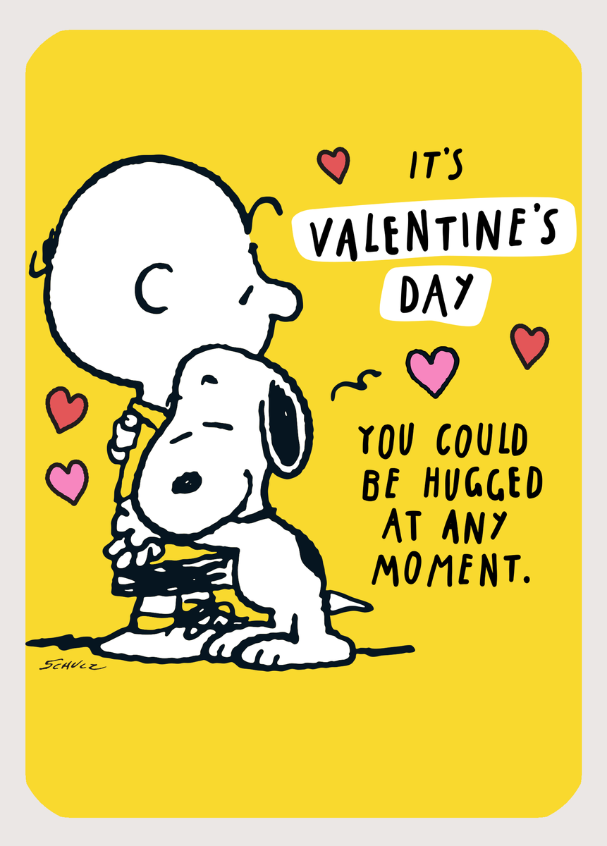 Personalised Cute Peanuts Charlie Brown & Snoopy Hug Valentine's Day C 