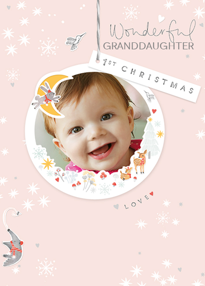 Personalised Classic Granddaughter's 1st Christmas Editable Photo Card ...