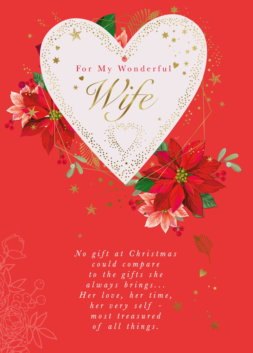 Personalised Wife Traditional Verse Heart & Flowers Christmas Card 