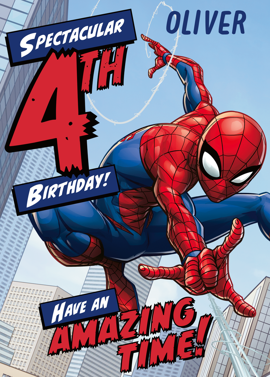 Personalised MARVEL Spider-Man 4th Birthday Card | Hallmark UK