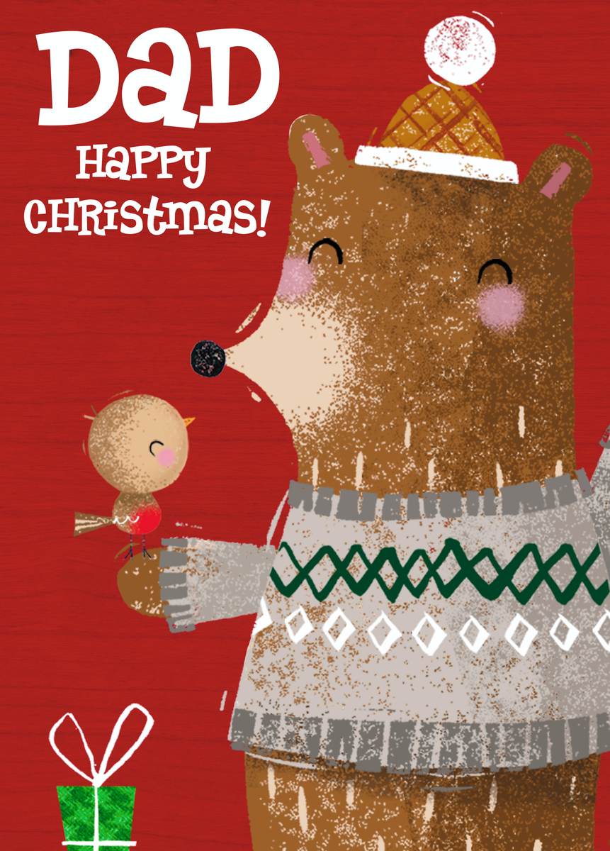 Personalised Cute Bear Happy Christmas Dad Card – Hallmark