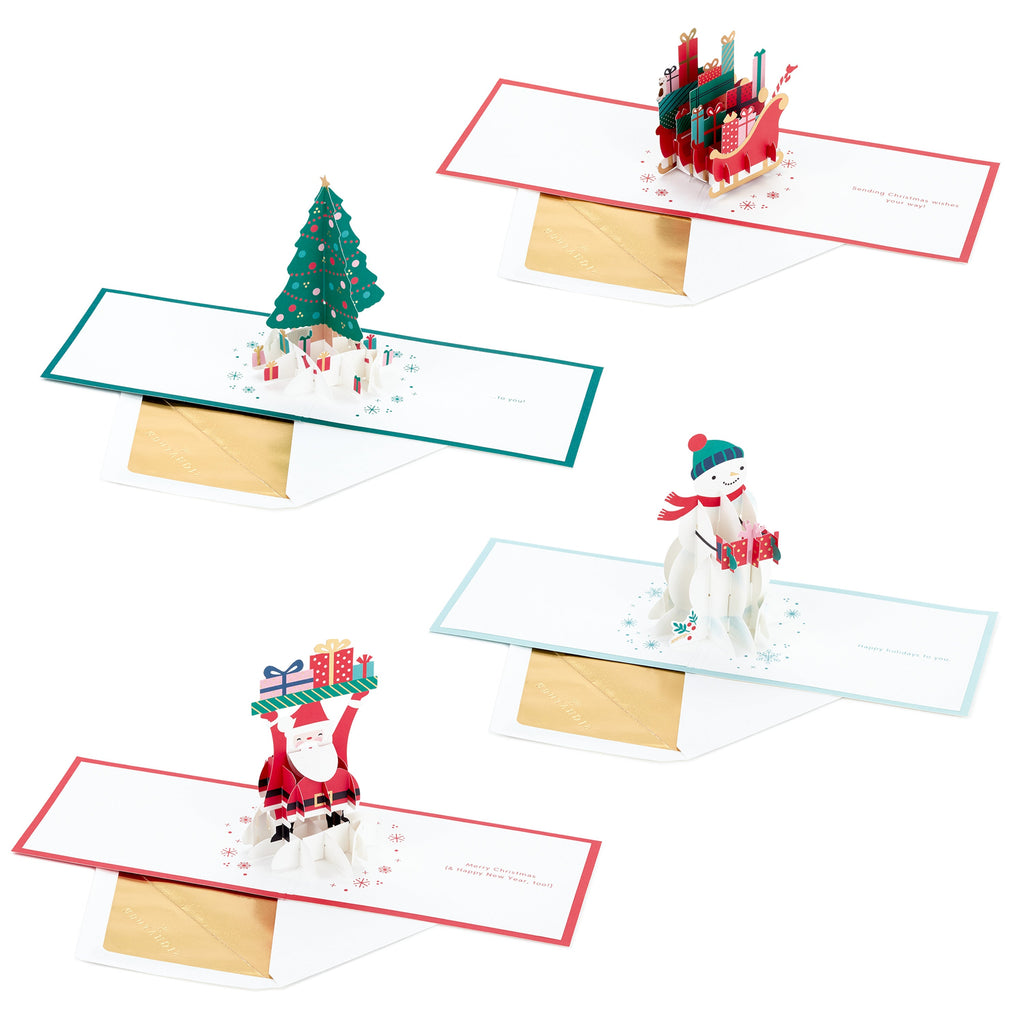 Christmas Cards - Pack of 4 3D Pop-Up Festive Designs