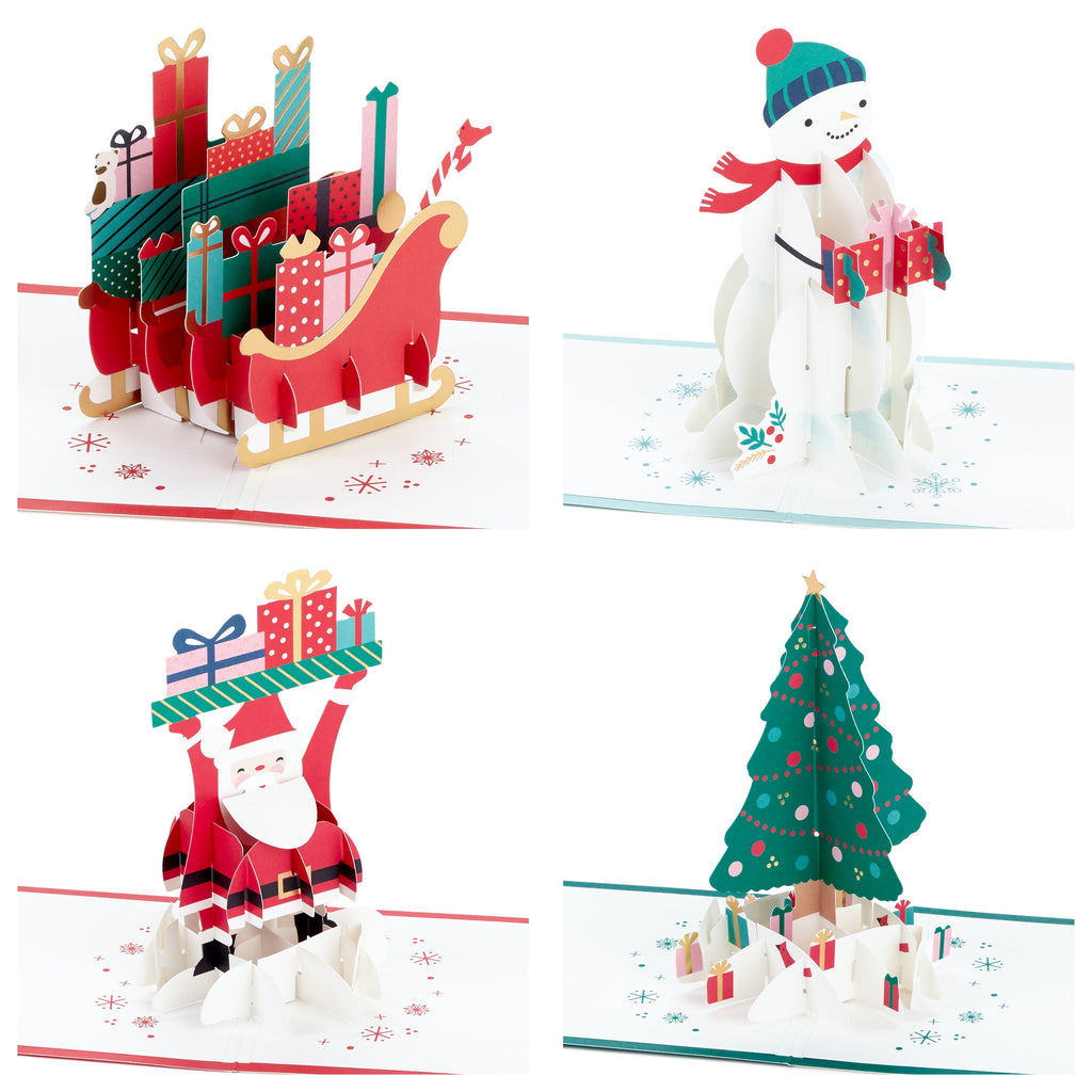 Christmas Cards - Pack of 4 3D Pop-Up Festive Designs