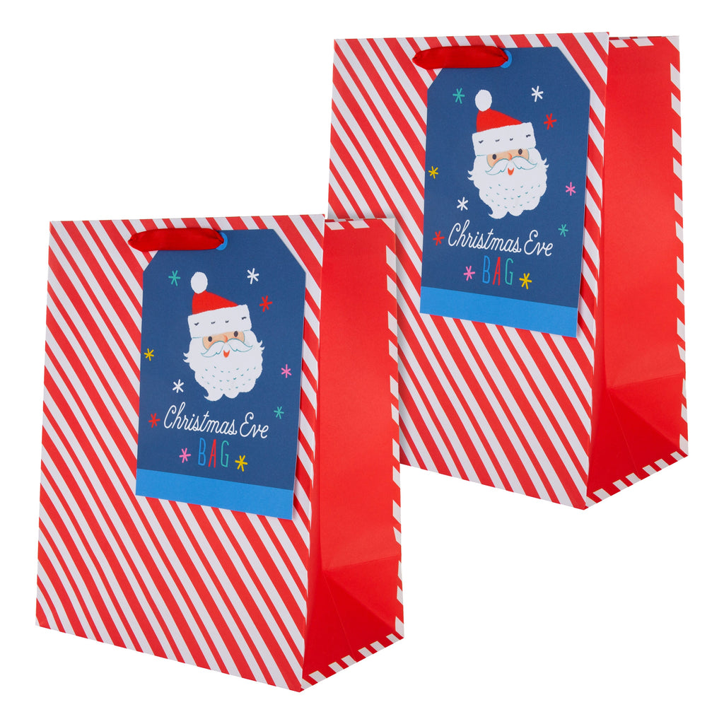 Large Christmas Eve Gift Bags - Pack of 2 Red & White Stripes Designs