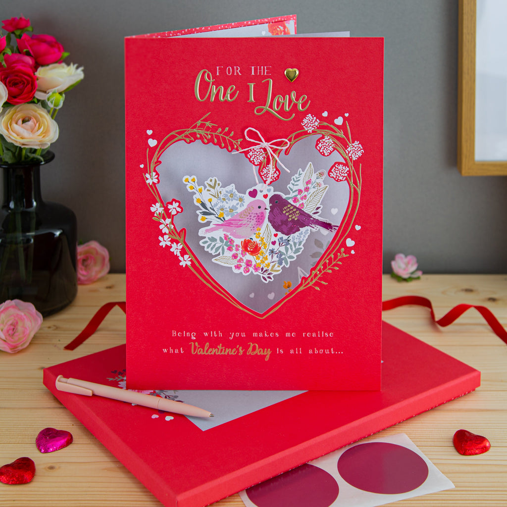 Luxury Valentine's Day Card for One I Love - Sweet Bird and Heart Design with Gift Box