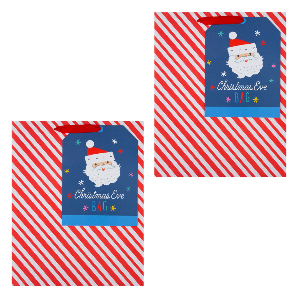 Large Christmas Eve Gift Bags - Pack of 2 Red & White Stripes Designs