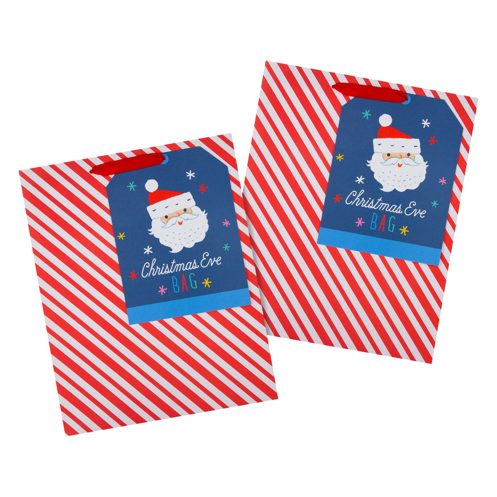 Large Christmas Eve Gift Bags - Pack of 2 Red & White Stripes Designs