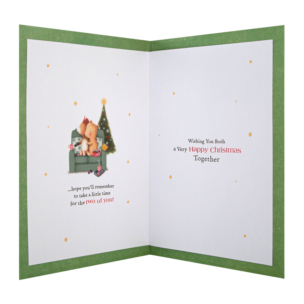 Christmas Card for Both of You - Cute Illustrated Bear Design with Gold Foil and 3D Add On