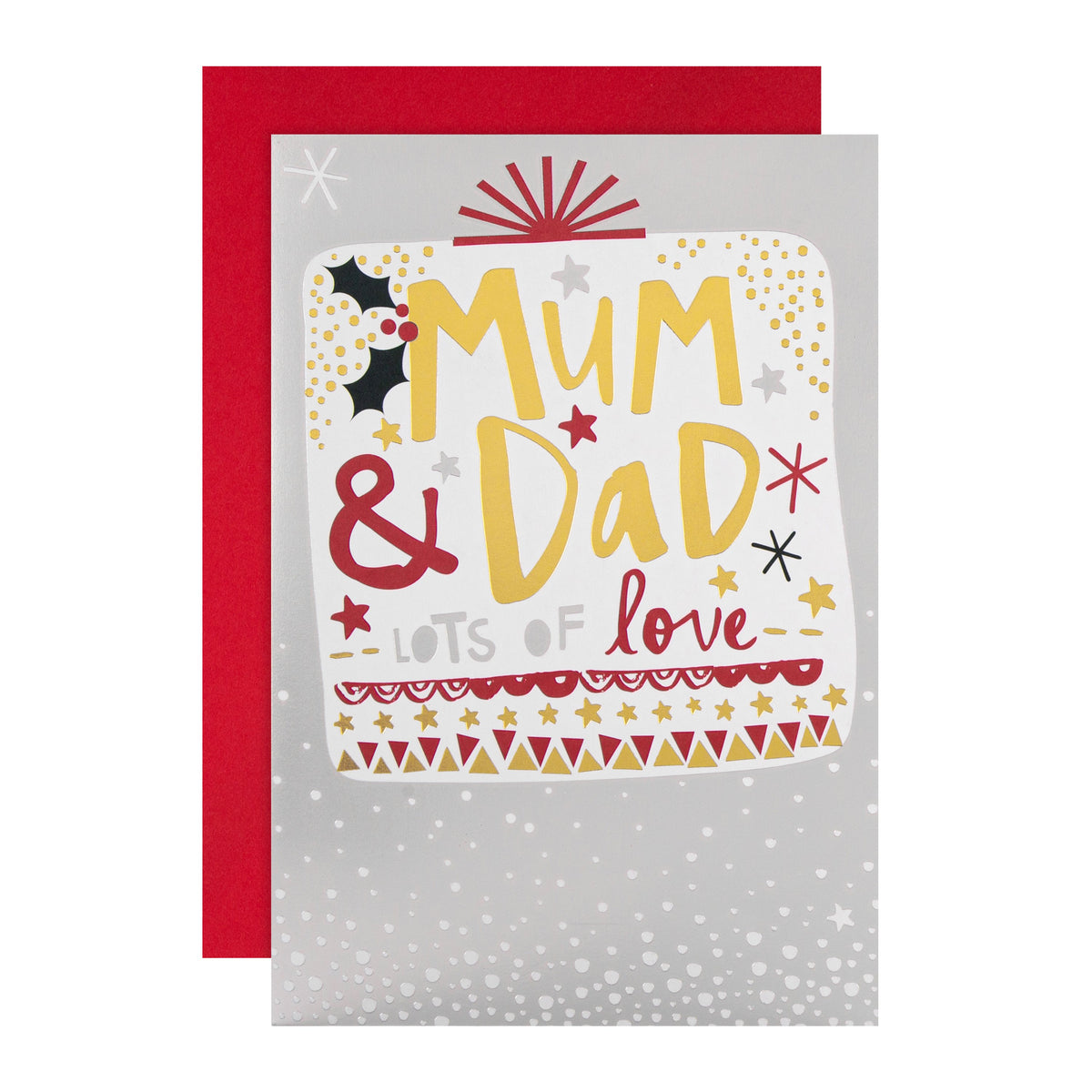 Christmas Card for Mum and Dad - Contemporary Design with Gold and Sil ...