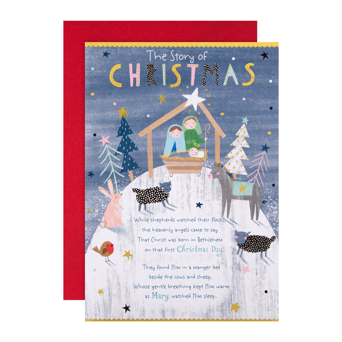 Religious Christmas Card - Cute Nativity Scene with Gold Foil – Hallmark