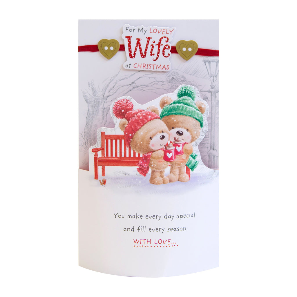 Christmas Card for Wife - Cute Heartfelt 3D Design with Red Foil