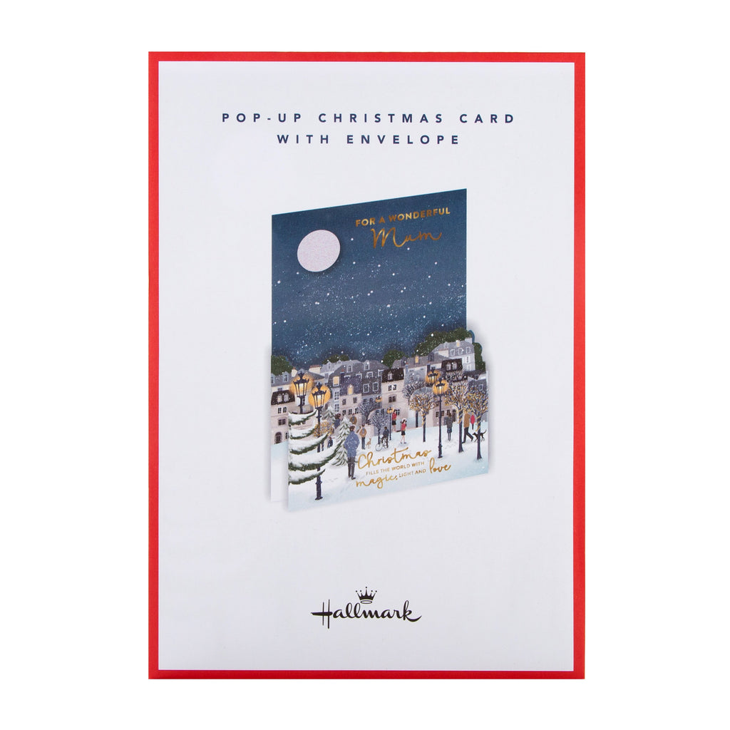 Christmas Card for Mum - Classic Winters Night Pop Up Design with Gold Foil and 3D Add On