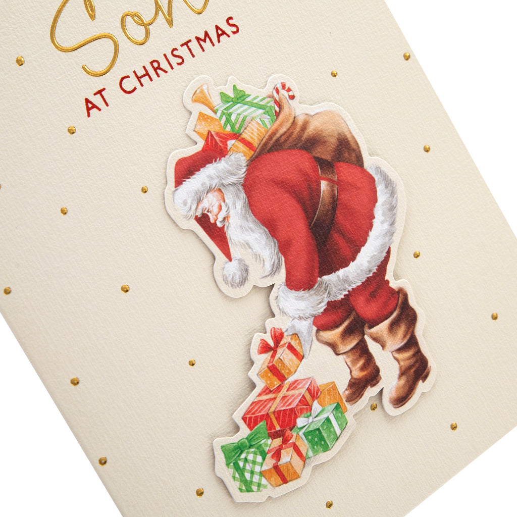 Christmas Card for Son - Santa Gifts Design with 3D Add On and Gold Foil