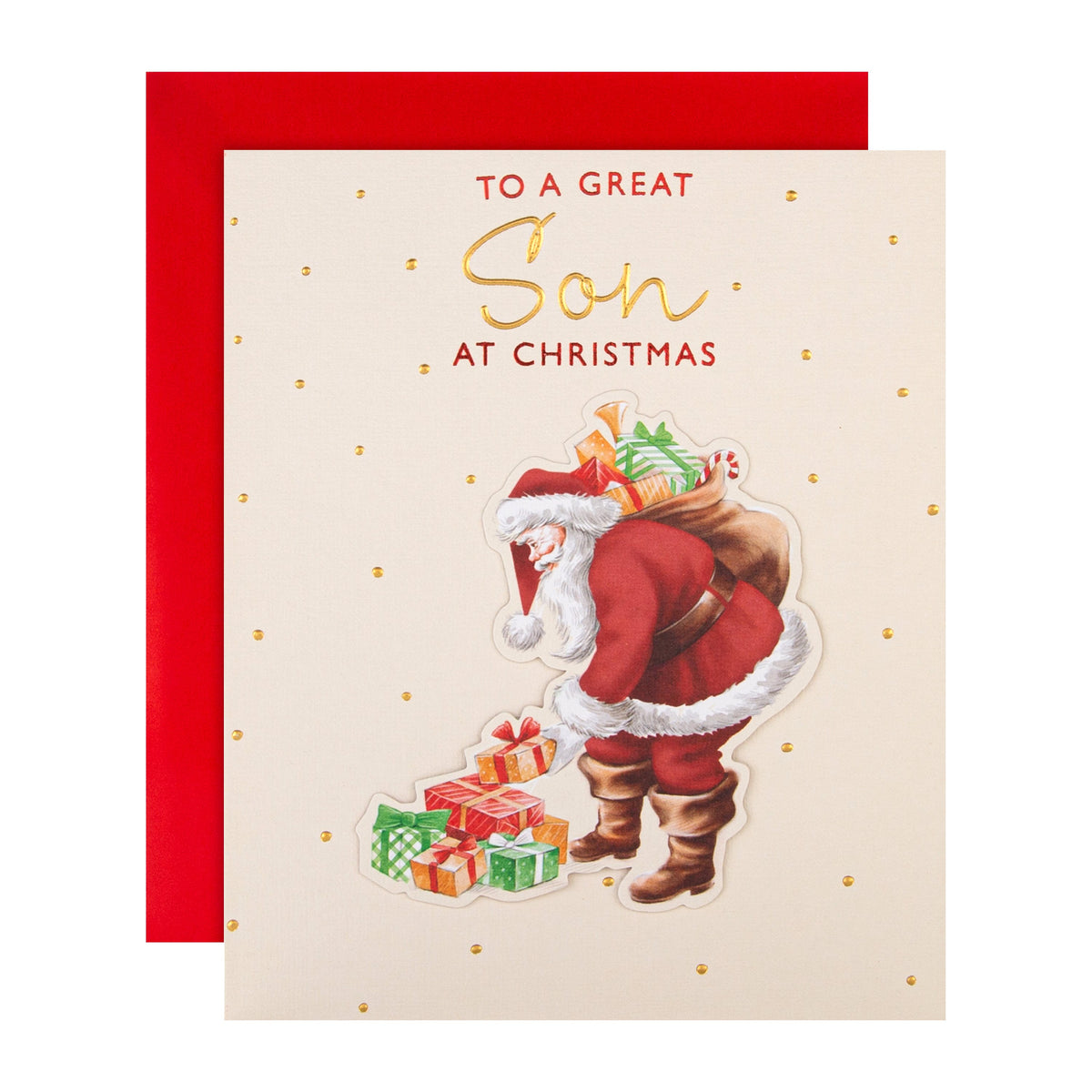 Christmas Card for Son - Santa Gifts Design with 3D Add On and Gold Fo ...