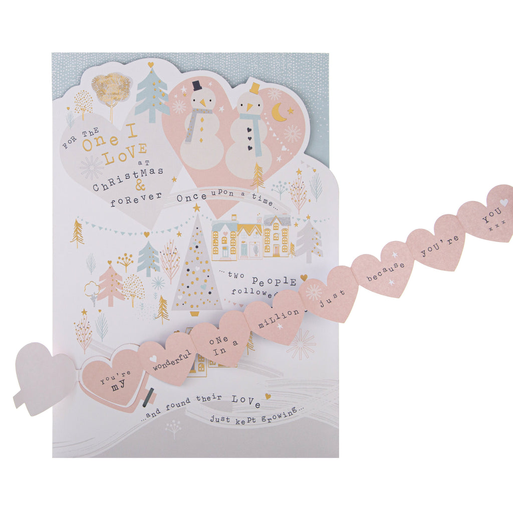 Christmas Card for The One I Love - Cute Snowman Design with Gold Foil and 3D Add On