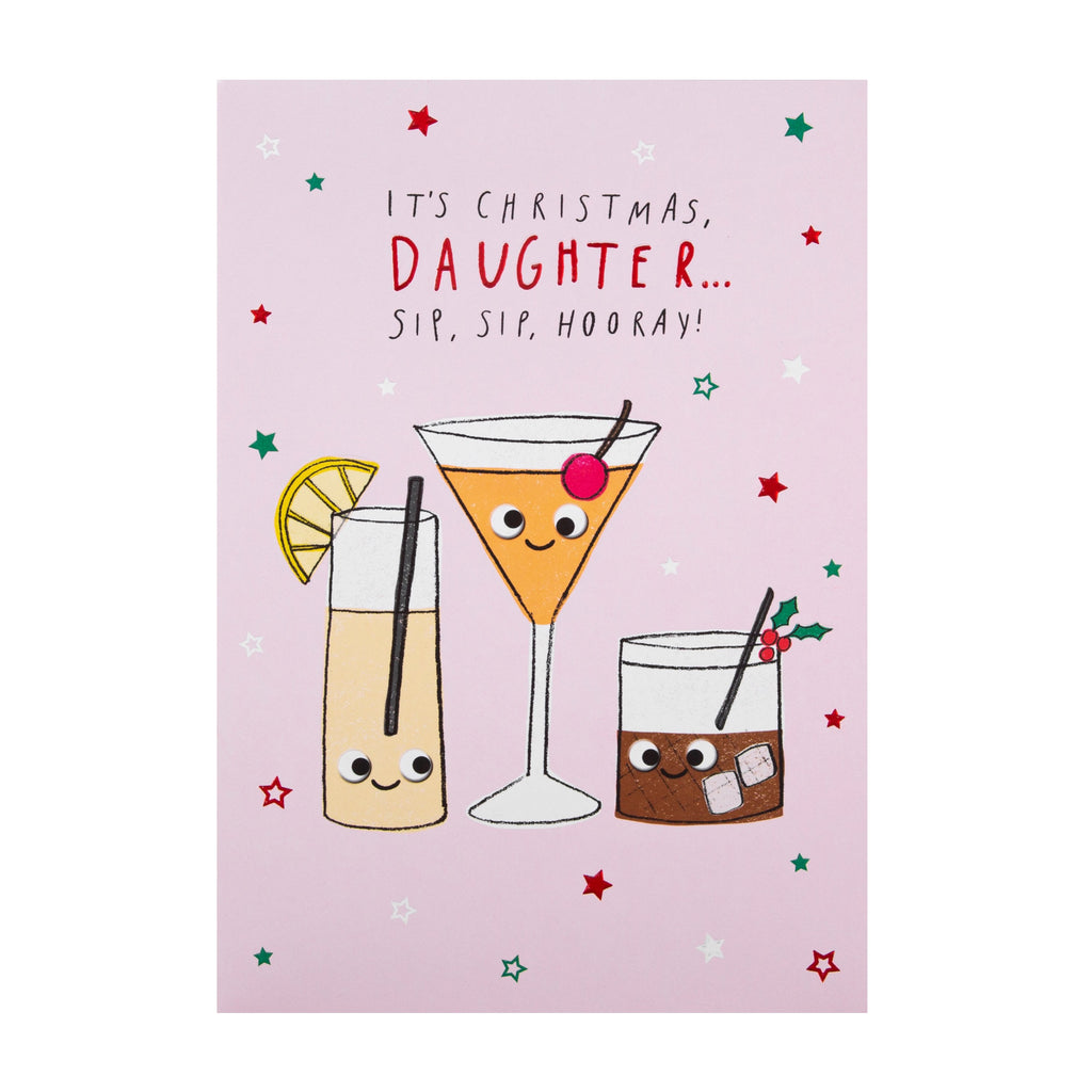 Christmas Card for Daughter - Funny Cocktails Design with Red Foil