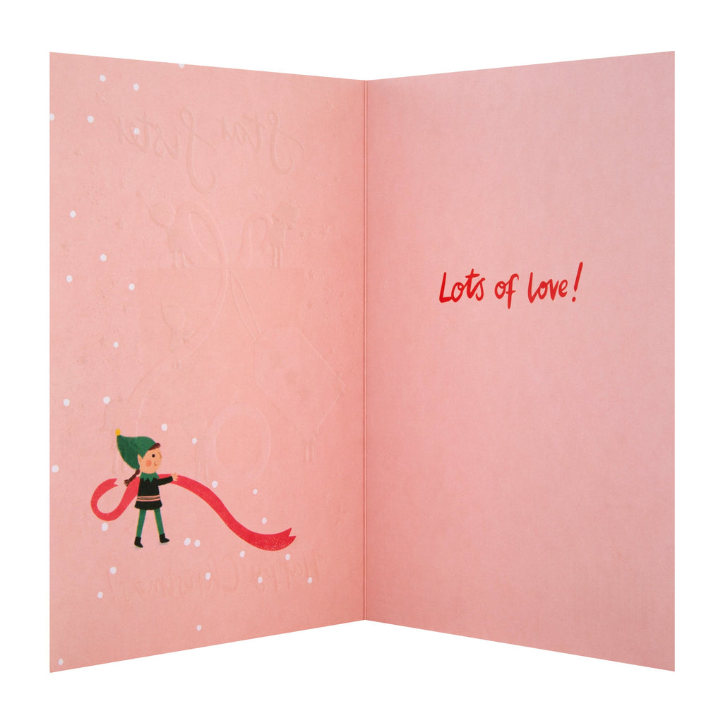 Christmas Card for Sister - Cute Star Elves Design with Gold Foil