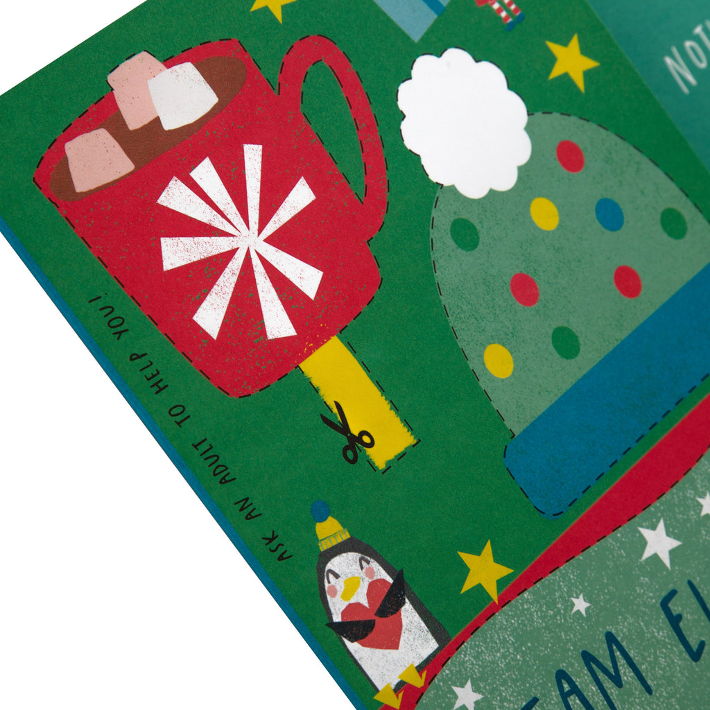 Christmas Card for Son - Elf Decorating Tree Tri-Fold Design