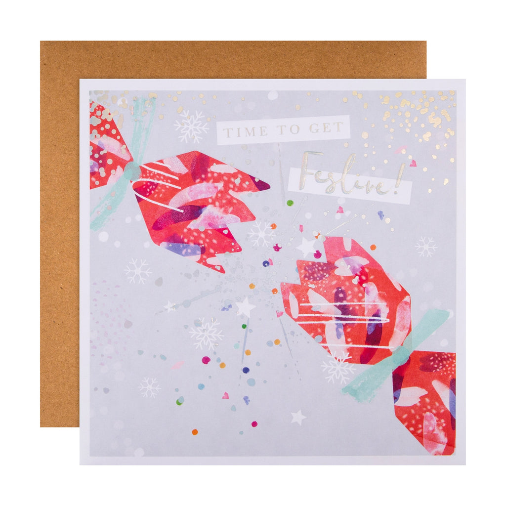 General Christmas Card - Contemporary Shiny Cracker Design with Silver Foil