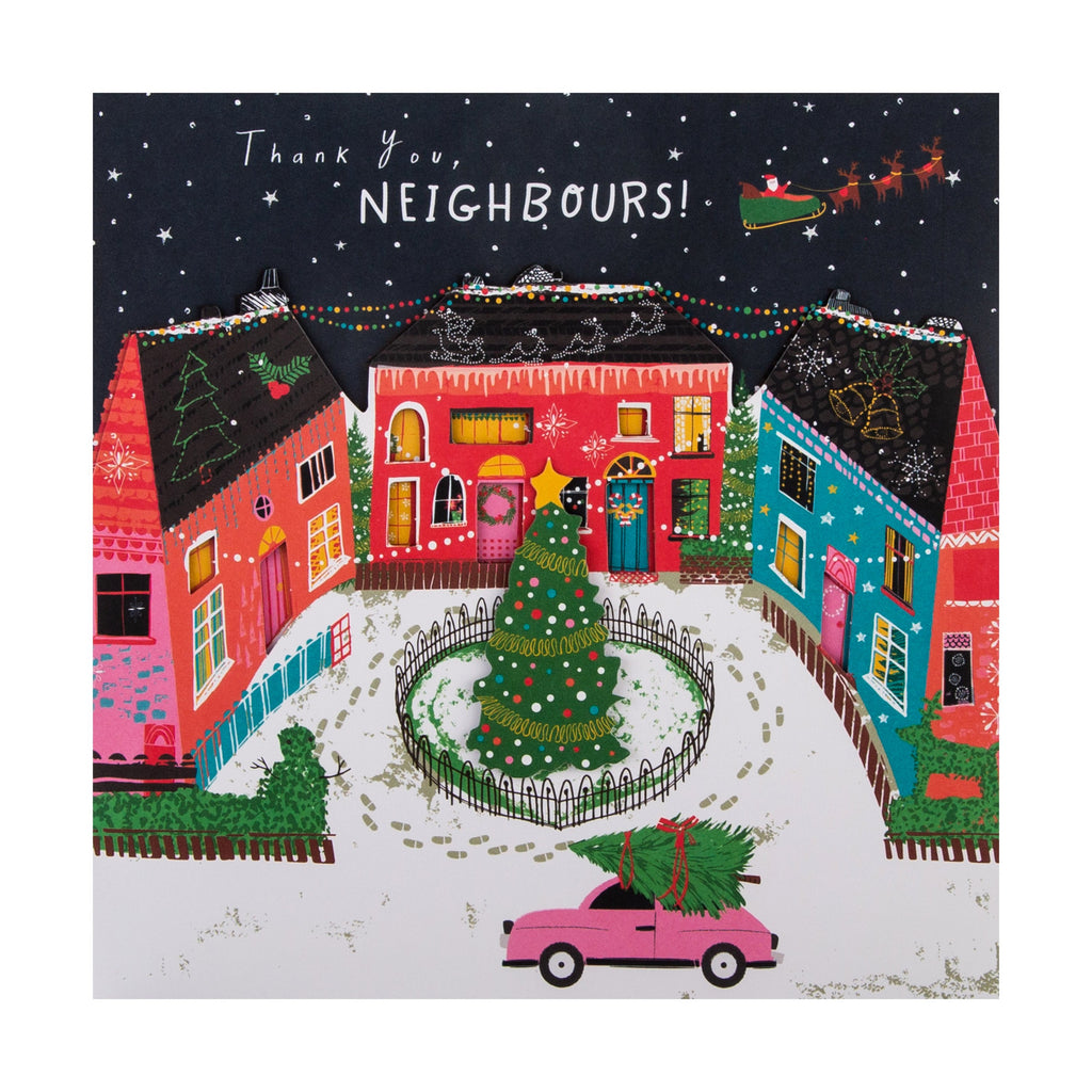 Christmas Card for Neighbours - Contemporary Wintery Night Design with 3D Add Ons