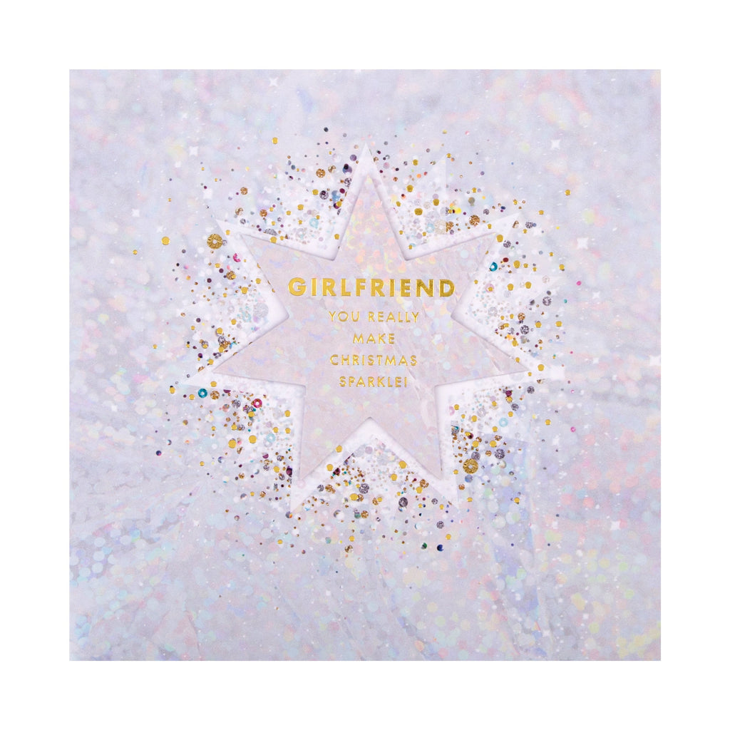 Christmas Card for Girlfriend - Sparkling Star Design with 3D Add On and Gold Foil