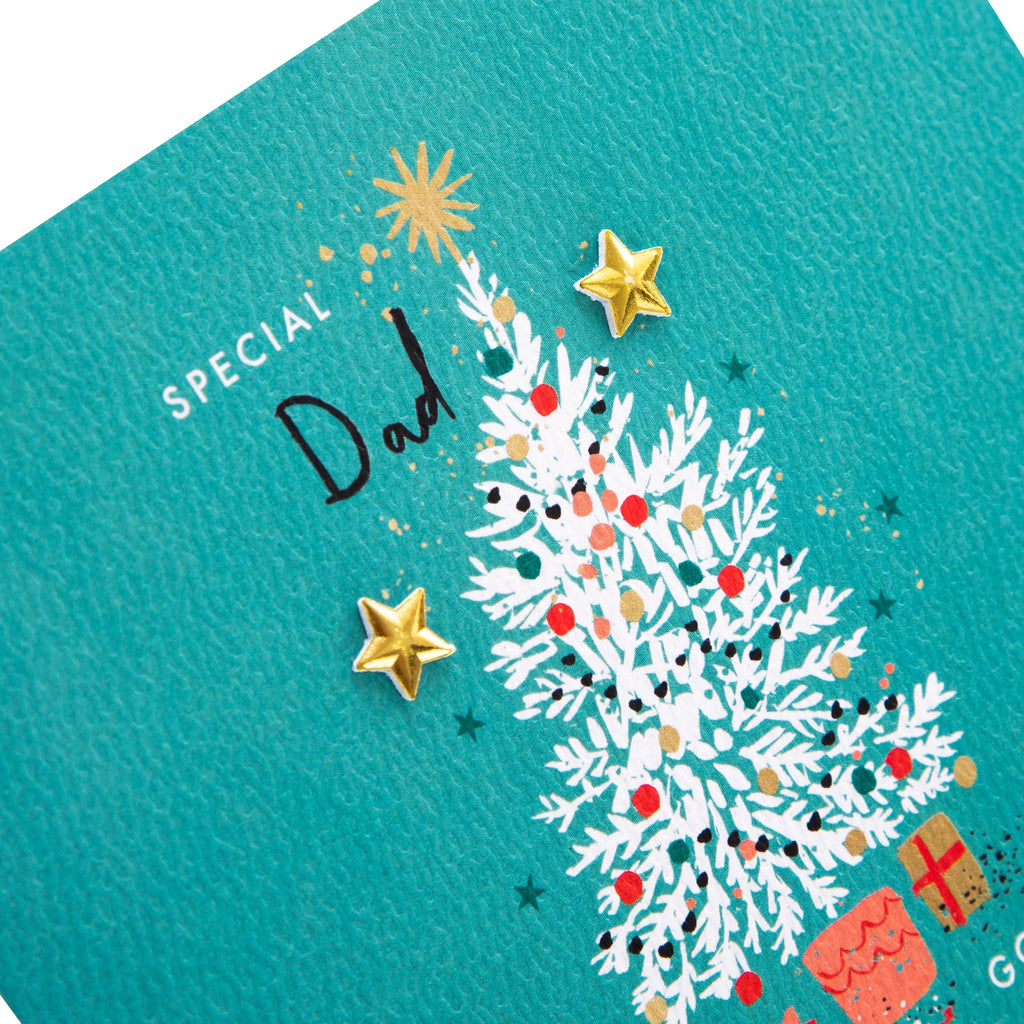 Christmas Card for Dad - Contemporary Tree Design with Gold Star Attachments