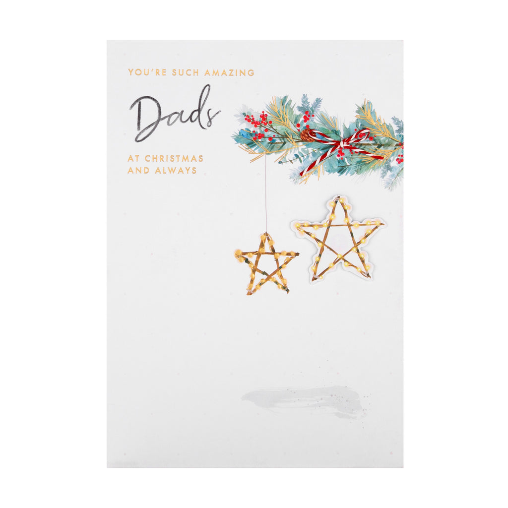 Christmas Card for Dads - Classic Lit Stars Design with 3D Add On and Gold Foil