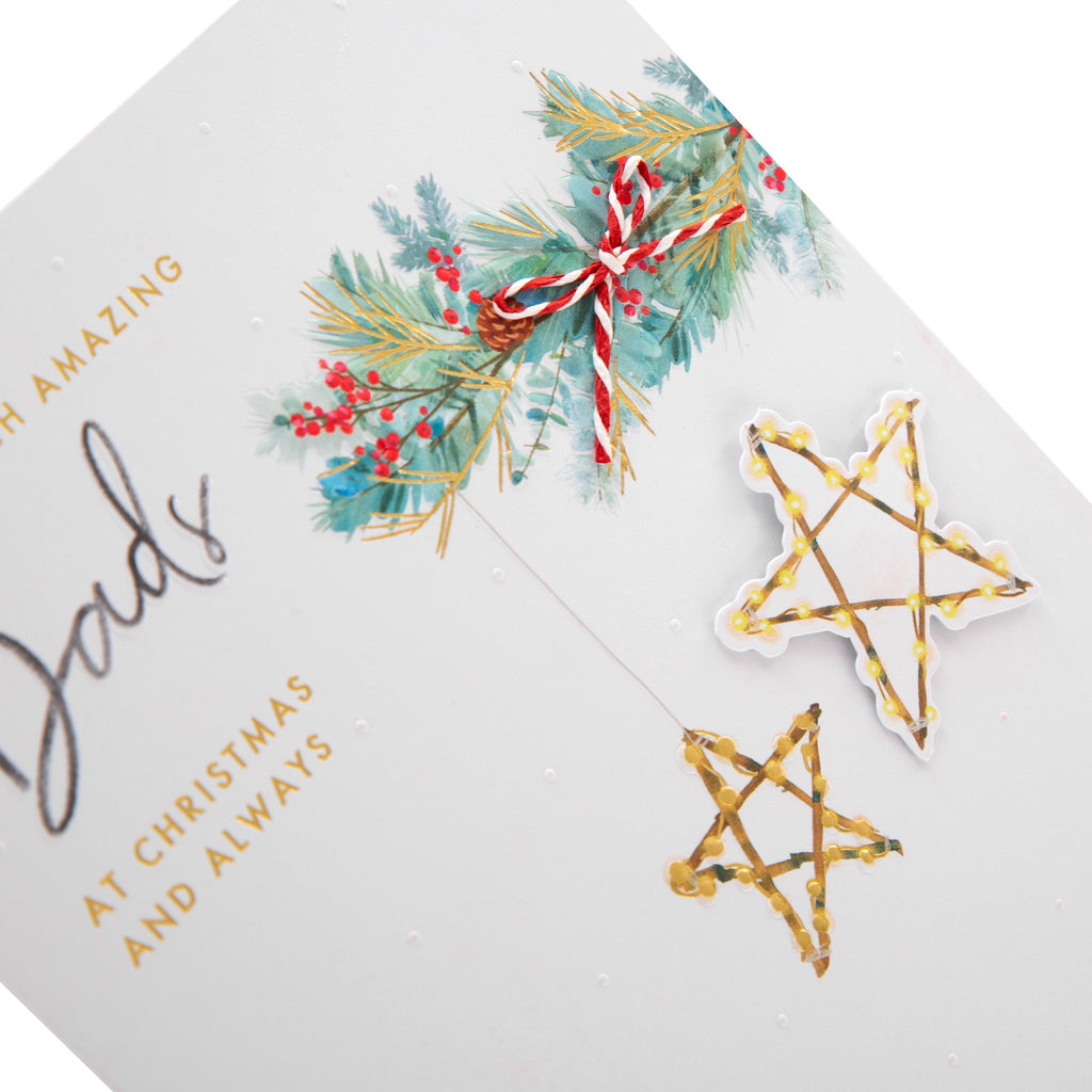 Christmas Card for Dads - Classic Lit Stars Design with 3D Add On and Gold Foil