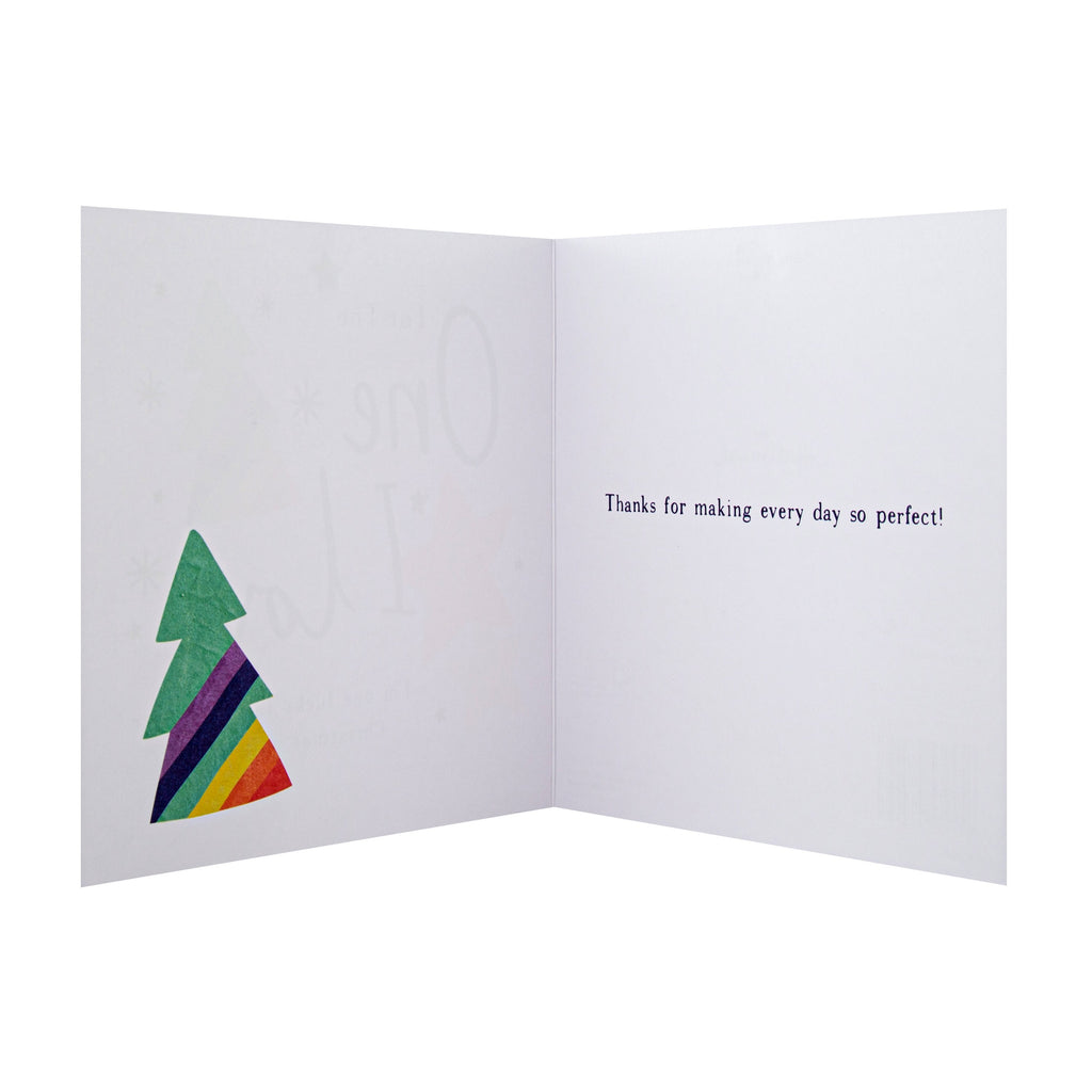 Christmas Card for The One I Love - Rainbow Tree Stars Design with Silver Foil and 3D Silver Star Attachment