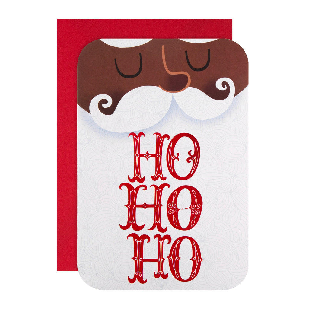 General Christmas Card - Cute Santa Ho Ho Ho Beard Design with Red Foil