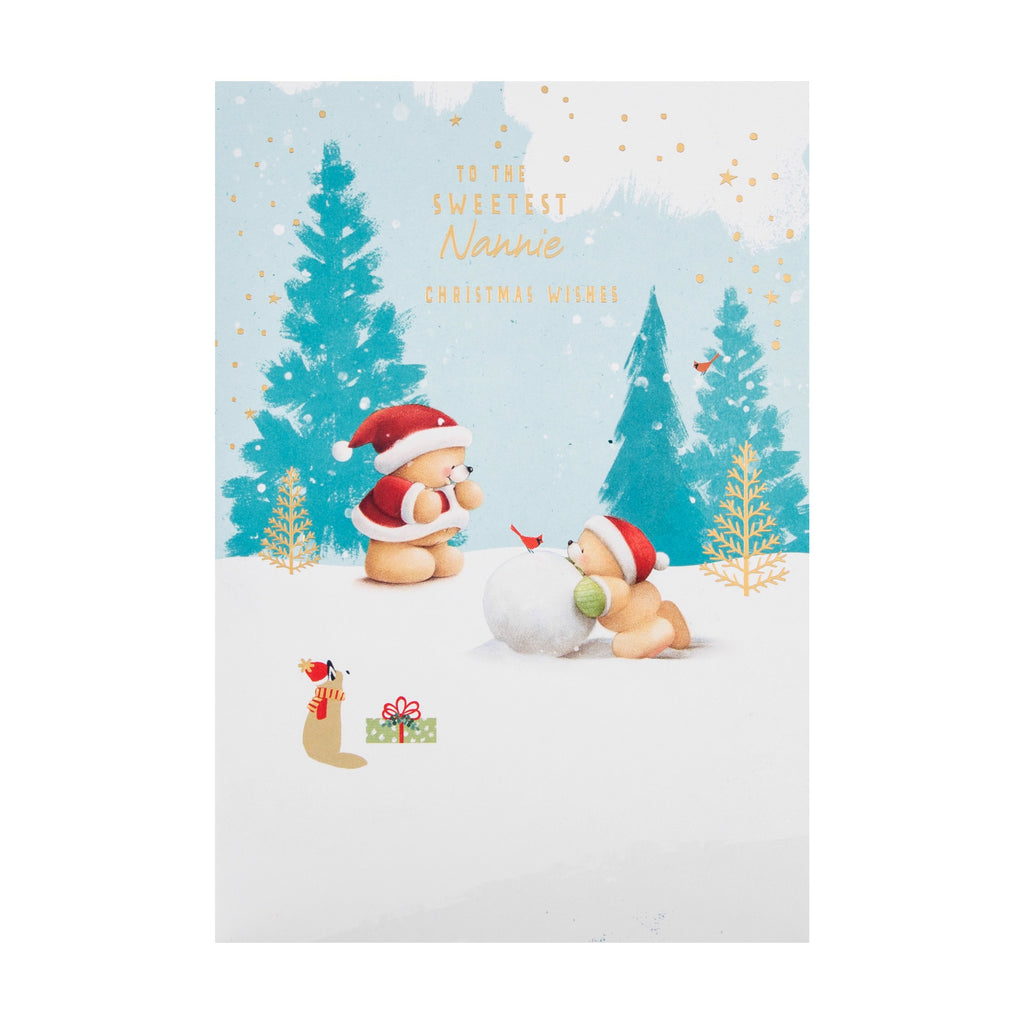 Christmas Card for Nannie - Cute Snowball Winter Forever Friends Design with Gold Foil