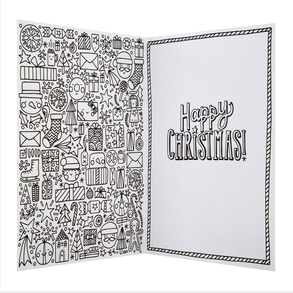 Christmas Card for Kids - Fun Crayola™ Colour In Santa's Sack Design with Silver Foil