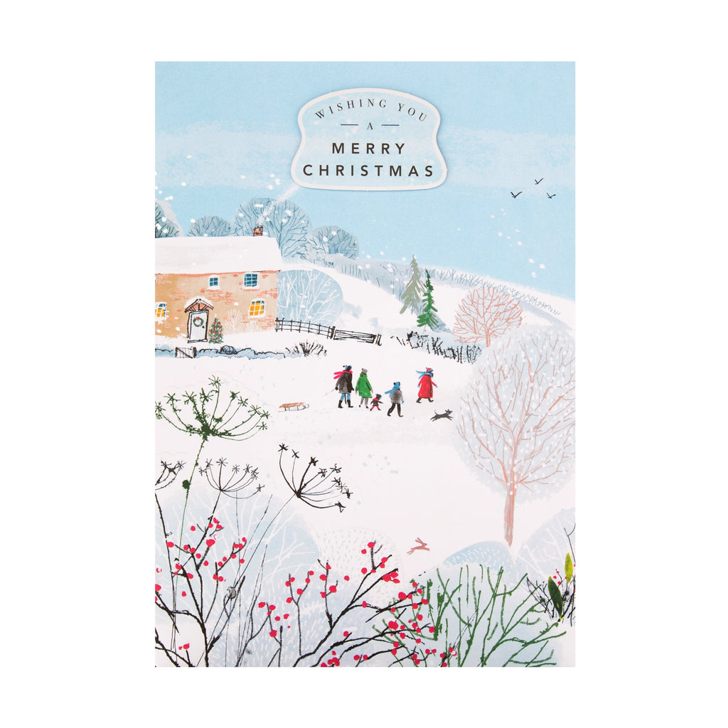 General Christmas Card - Traditional Winter Scene Design with Silver Foil