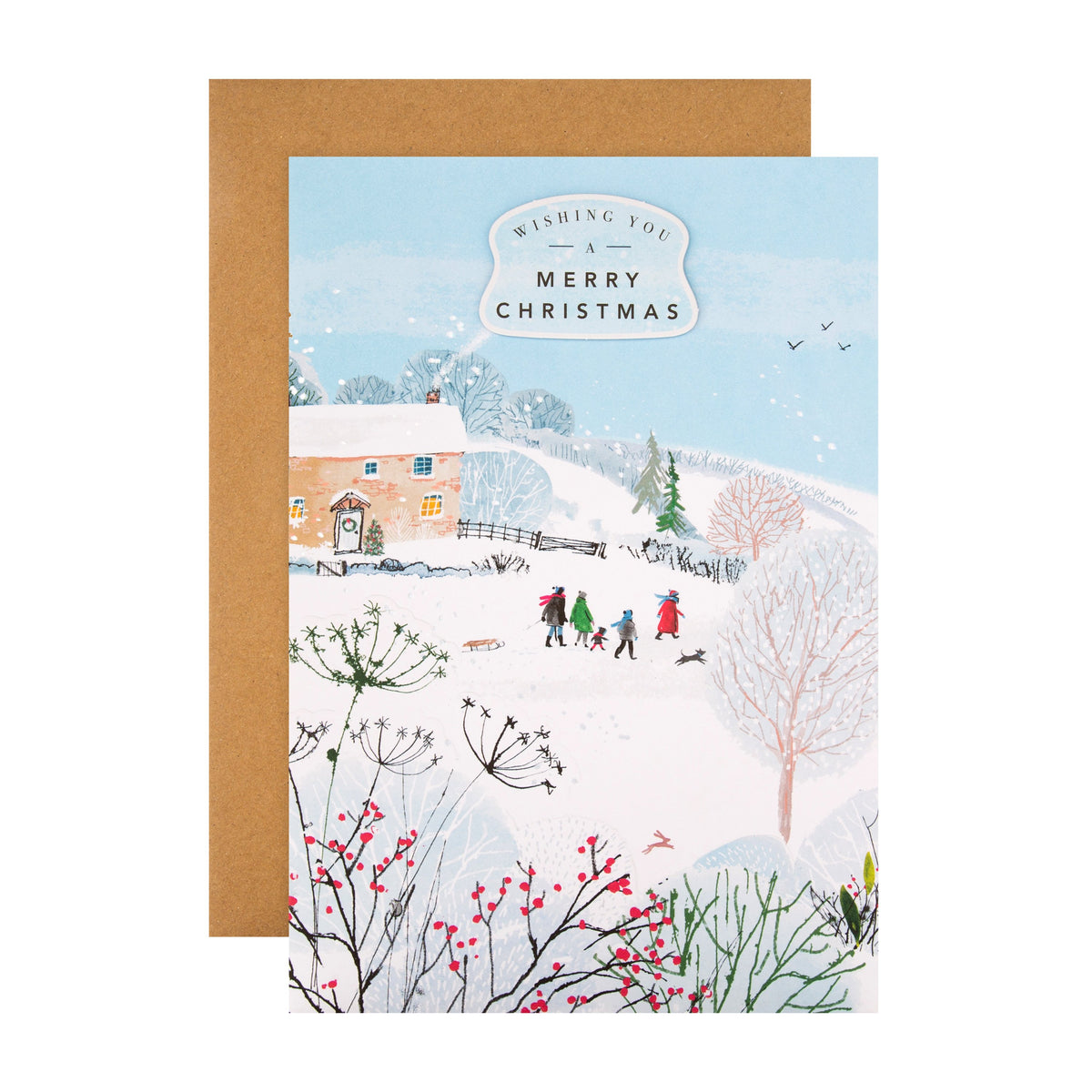 General Christmas Card - Traditional Winter Scene Design with Silver F ...