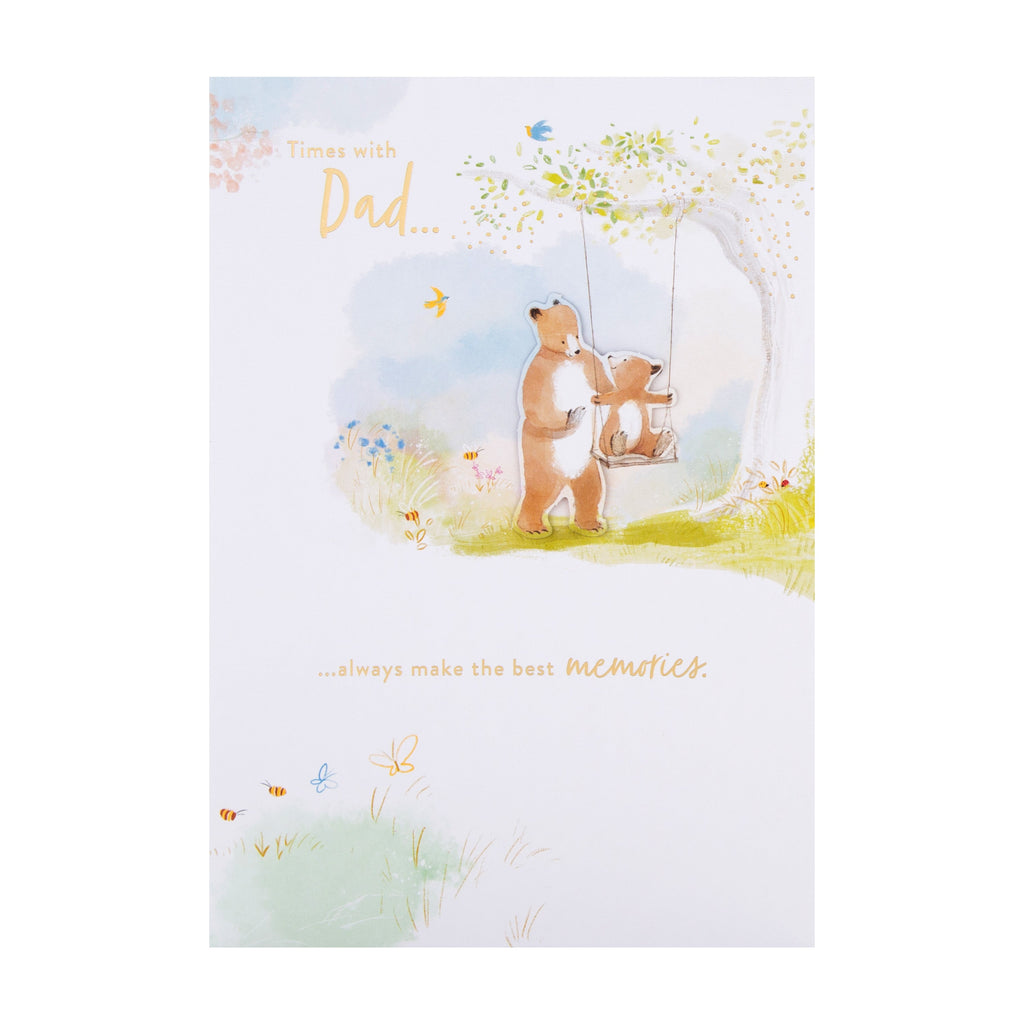 Father's Day Card for Dad - Cute Illustrated Bear Design with Gold Foil and 3D Attachment