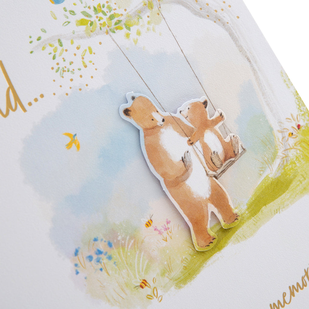 Father's Day Card for Dad - Cute Illustrated Bear Design with Gold Foil and 3D Attachment