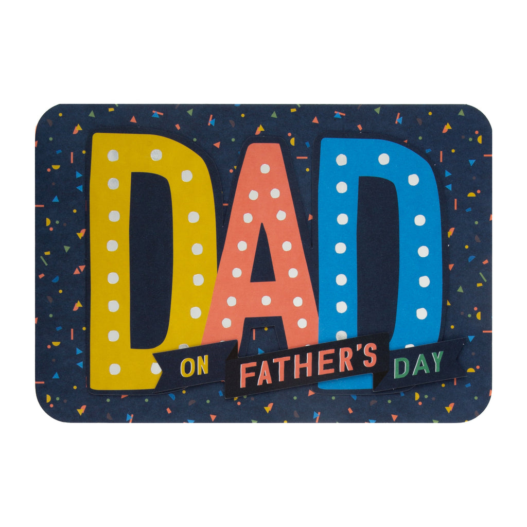 Large Father's Day Card for Dad - Contemporary Text Design with Silver Foil and 3D Attachment