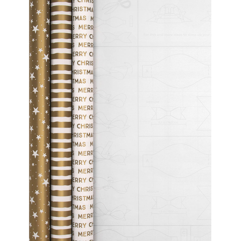 Gold Christmas Wrapping Paper Multi-Pack - 3 Rolls in 3 Designs