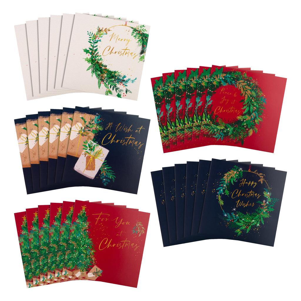 Charity Christmas Cards - Pack of 30 in 5 Classic Wreath Designs