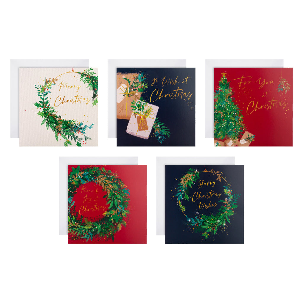 Charity Christmas Cards - Pack of 30 in 5 Classic Wreath Designs