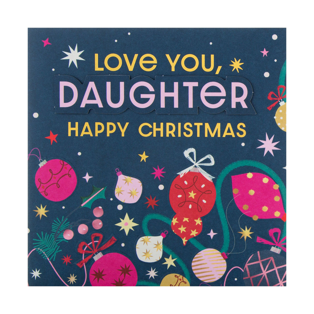 Christmas Card for Daughter - Contemporary Bauble and Stars Design