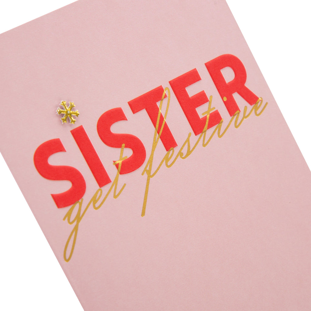 Christmas Card for Sister- Contemporary 'get festive' Text Based Design