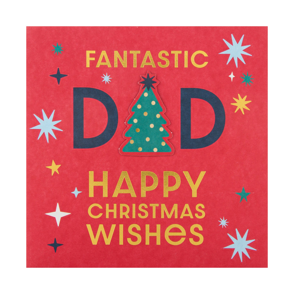 Christmas Card for Fantastic Dad - Contemporary Tree and Stars Design