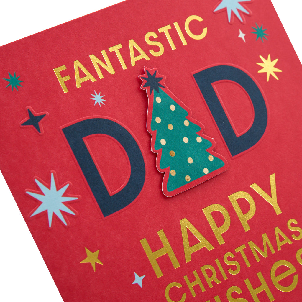 Christmas Card for Fantastic Dad - Contemporary Tree and Stars Design