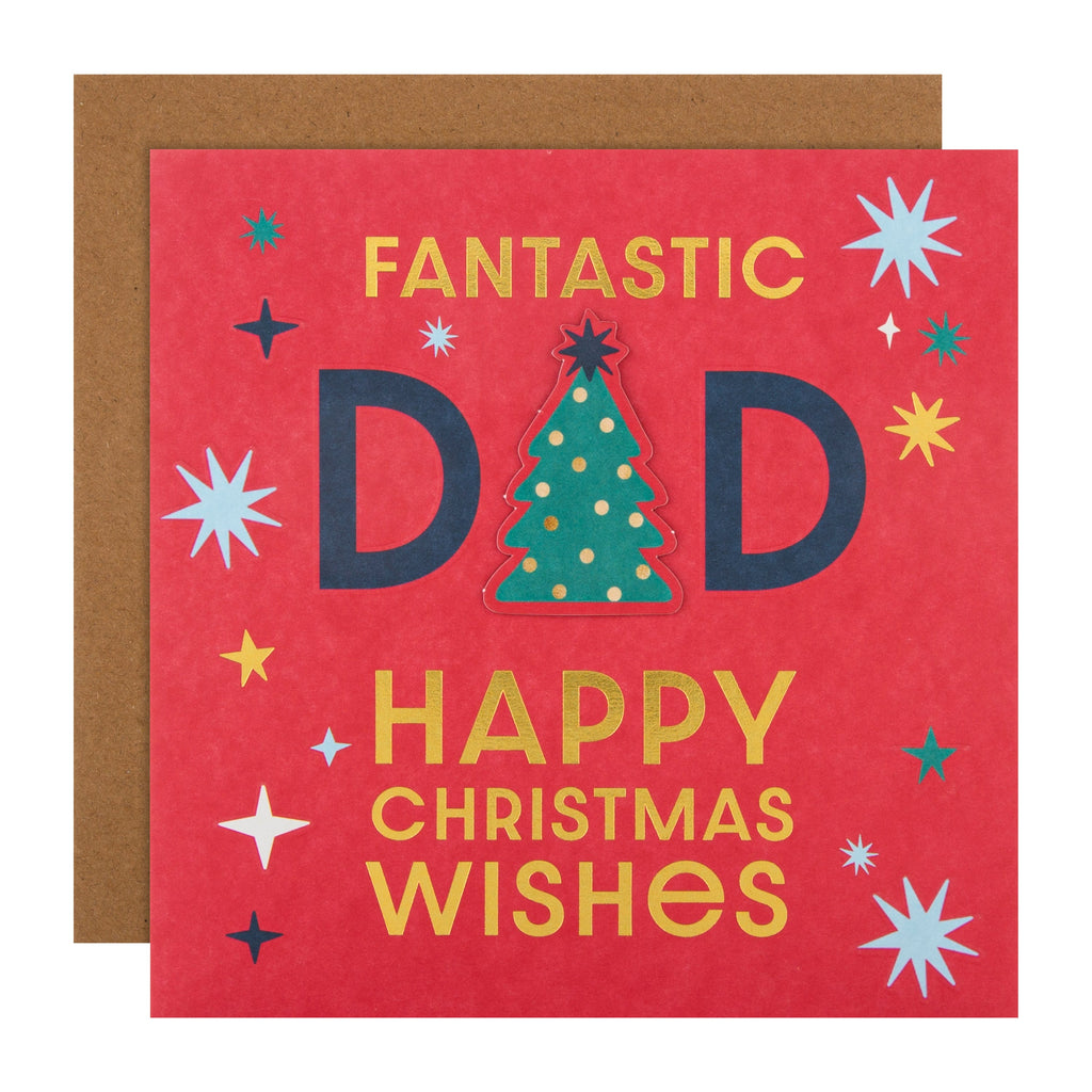 Christmas Card for Fantastic Dad - Contemporary Tree and Stars Design