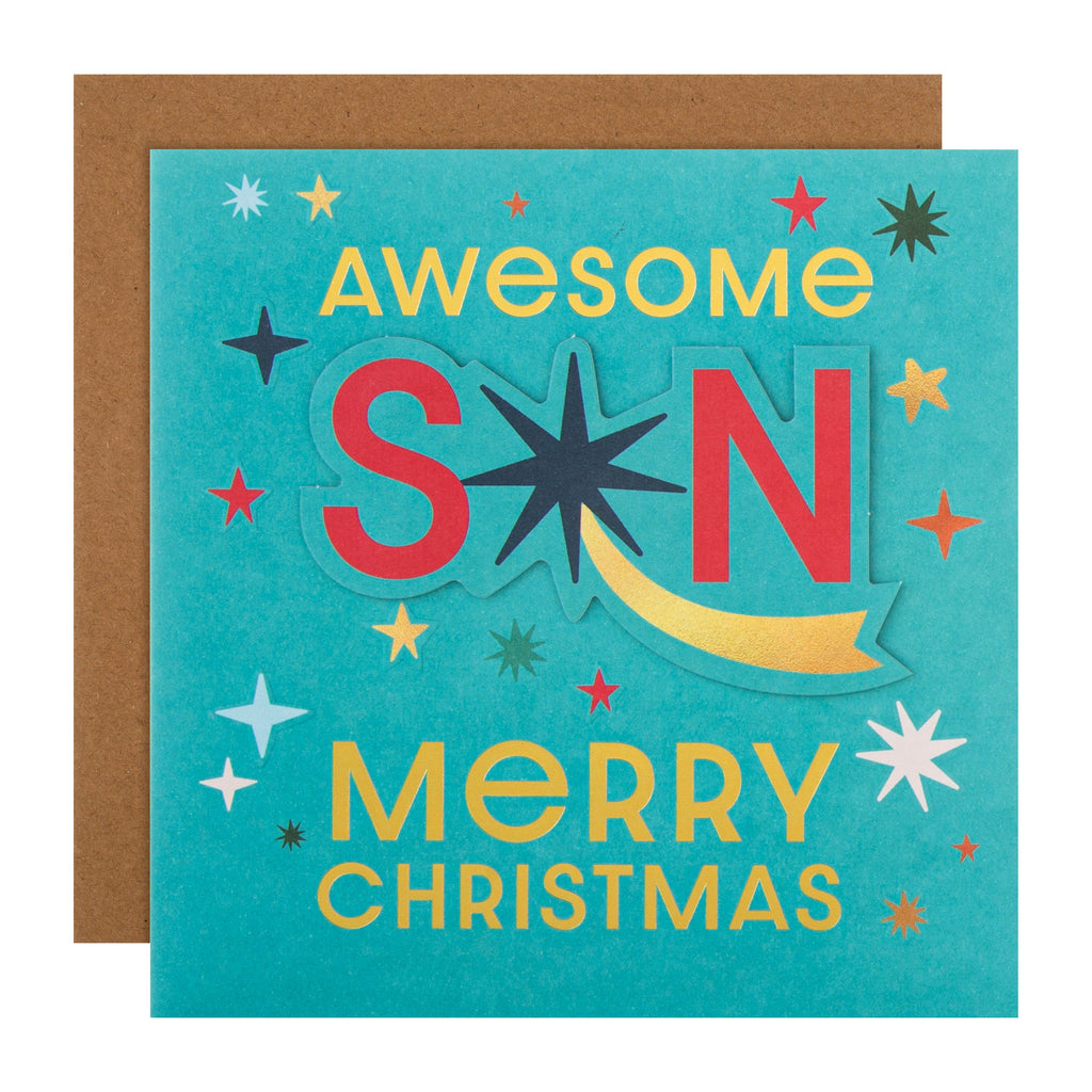 Christmas Card for Awesome Son - Contemporary Stars Design