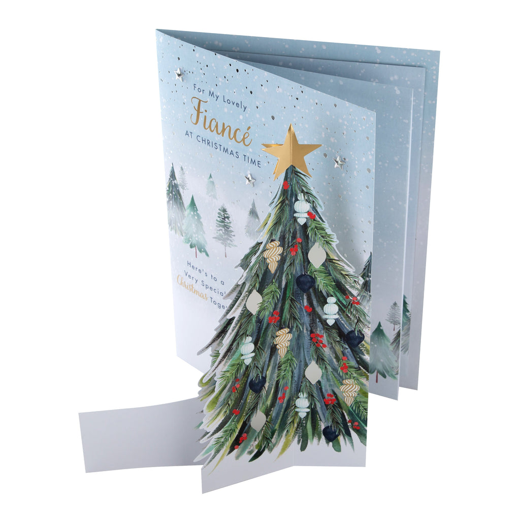 Large Luxury Boxed Christmas Card for Fiancé - Classic Winter Scene with Tree Design